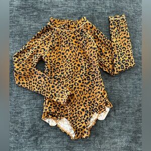 Leopard Print Long Sleeve Swimsuit Zara girls size 8